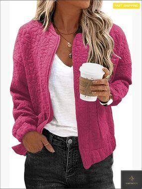 Lightweight Jacquard Bomber Jacket Casual Zip Up Coat Long Sleeve Stand Collar